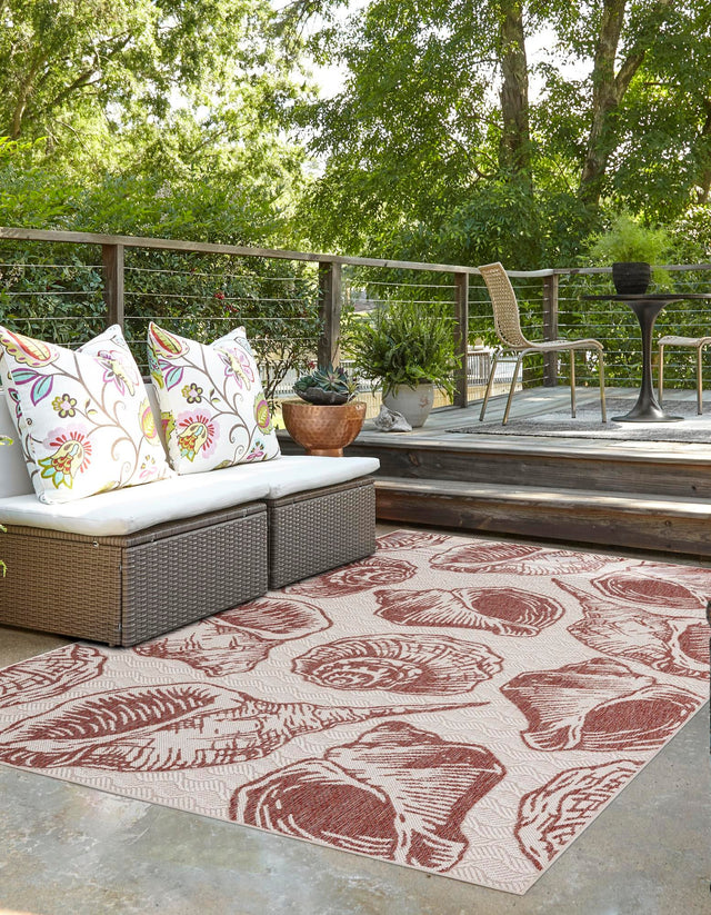 Ivory Red 5' 3 x 8' Outdoor Coastal Rectangle Area Rug Weather Resistant for Patio, Deck, Terrace, Balcony, Porch 100% Polypropylene Coastal Decor Carpet for Sale at Rug Engine