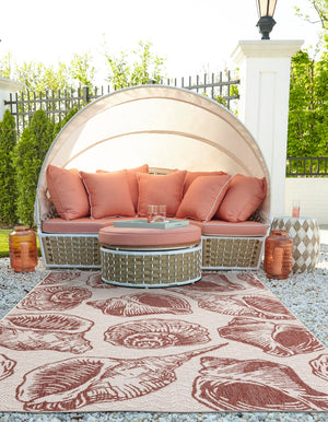 Ivory Red 5' 3 x 8' Outdoor Coastal Rectangle Area Rug Weather Resistant for Patio, Deck, Terrace, Balcony, Porch 100% Polypropylene Coastal Decor Carpet for Sale at Rug Engine