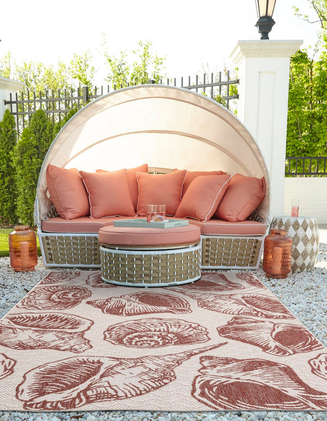 Ivory Red 5' 3 x 8' Outdoor Coastal Rectangle Area Rug Weather Resistant for Patio, Deck, Terrace, Balcony, Porch 100% Polypropylene Coastal Decor Carpet for Sale at Rug Engine
