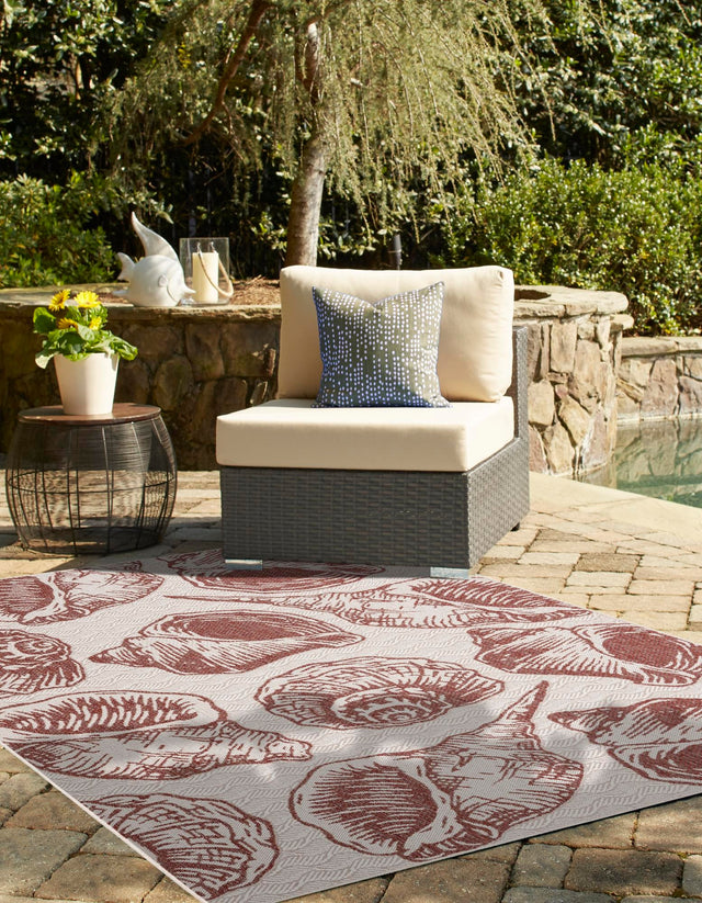 Ivory Red 5' 3 x 8' Outdoor Coastal Rectangle Area Rug Weather Resistant for Patio, Deck, Terrace, Balcony, Porch 100% Polypropylene Coastal Decor Carpet for Sale at Rug Engine