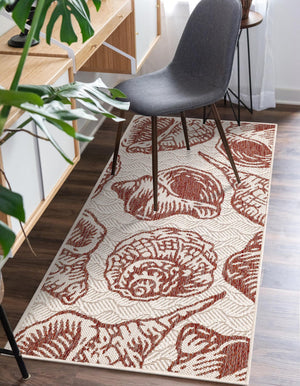 Ivory Rust Red 2' x 8' Outdoor Coastal Runner Area Rug Weather Resistant for Patio, Deck, Terrace, Balcony, Porch 100% Polypropylene Coastal Decor Carpet for Sale at Rug Engine