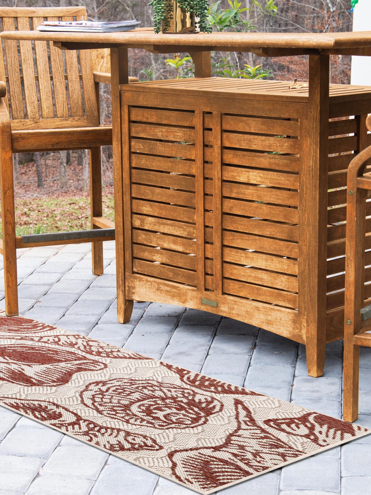 Ivory Red 2' x 6' 1 Outdoor Coastal Runner Area Rug Weather Resistant for Patio, Deck, Terrace, Balcony, Porch 100% Polypropylene Coastal Decor Carpet for Sale at Rug Engine