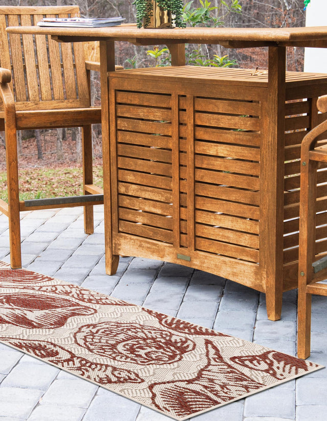 Ivory Red 2' x 5' 3 Outdoor Coastal Runner Area Rug Weather Resistant for Patio, Deck, Terrace, Balcony, Porch 100% Polypropylene Coastal Decor Carpet for Sale at Rug Engine