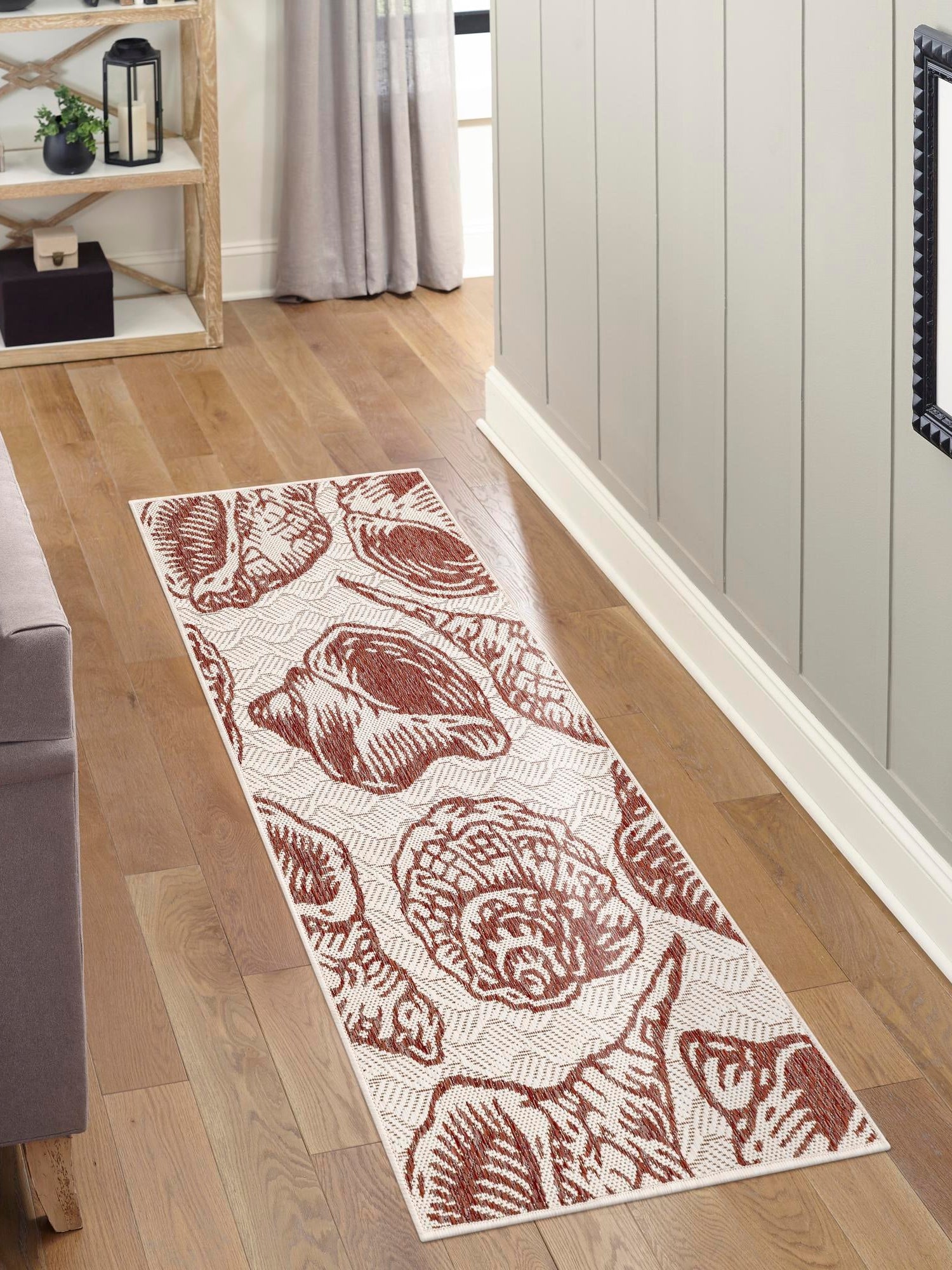 Ivory Red 2' x 4' 1 Outdoor Coastal Runner Area Rug Weather Resistant for Patio, Deck, Terrace, Balcony, Porch 100% Polypropylene Coastal Decor Carpet for Sale at Rug Engine