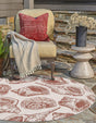 Ivory Rust Red 5' 3 x 5' 3 Outdoor Coastal Round Area Rug Weather Resistant for Patio, Deck, Terrace, Balcony, Porch 100% Polypropylene Coastal Decor Carpet for Sale at Rug Engine