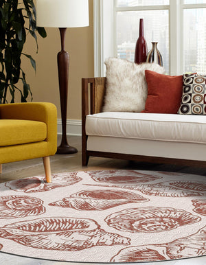 Ivory Rust Red 3' 1 x 3' 1 Outdoor Coastal Round Area Rug Weather Resistant for Patio, Deck, Terrace, Balcony, Porch 100% Polypropylene Coastal Decor Carpet for Sale at Rug Engine