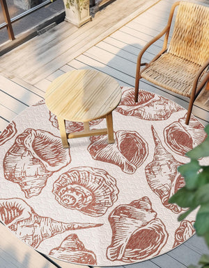 Ivory Rust Red 3' 1 x 3' 1 Outdoor Coastal Round Area Rug Weather Resistant for Patio, Deck, Terrace, Balcony, Porch 100% Polypropylene Coastal Decor Carpet for Sale at Rug Engine