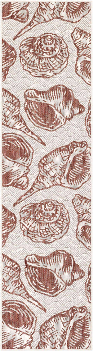 Ivory Rust Red 2' x 8' Outdoor Coastal Runner Area Rug Weather Resistant for Patio, Deck, Terrace, Balcony, Porch 100% Polypropylene Coastal Decor Carpet for Sale at Rug Engine