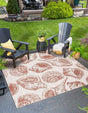 Ivory Rust Red 7' 10 x 7' 10 Outdoor Coastal Square Area Rug Weather Resistant for Patio, Deck, Terrace, Balcony, Porch 100% Polypropylene Coastal Decor Carpet for Sale at Rug Engine