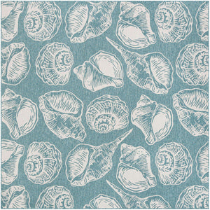 Aqua 10' x 10' Outdoor Coastal Square Area Rug Weather Resistant for Patio, Deck, Terrace, Balcony, Porch 100% Polypropylene Coastal Decor Carpet for Sale at Rug Engine