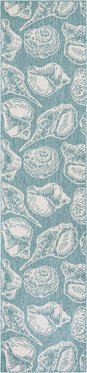 Aqua 2' 7 x 12' Outdoor Coastal Runner Area Rug Weather Resistant for Patio, Deck, Terrace, Balcony, Porch 100% Polypropylene Coastal Decor Carpet for Sale at Rug Engine