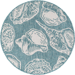 Aqua 3' 1 x 3' 1 Outdoor Coastal Round Area Rug Weather Resistant for Patio, Deck, Terrace, Balcony, Porch 100% Polypropylene Coastal Decor Carpet for Sale at Rug Engine