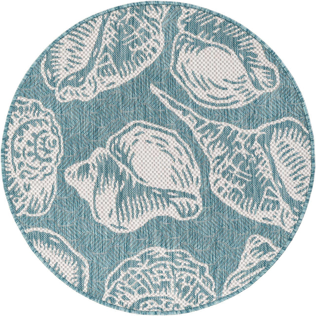 Aqua 3' 1 x 3' 1 Outdoor Coastal Round Area Rug Weather Resistant for Patio, Deck, Terrace, Balcony, Porch 100% Polypropylene Coastal Decor Carpet for Sale at Rug Engine