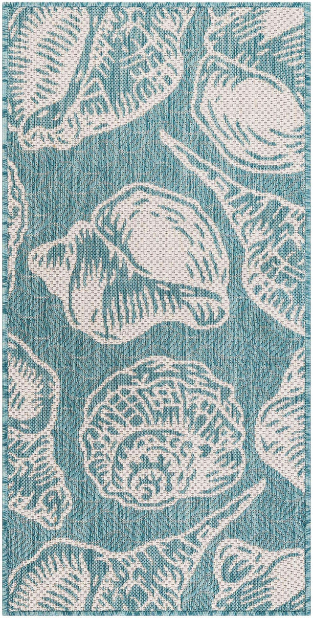 Aqua 2' x 4' 1 Outdoor Coastal Runner Area Rug Weather Resistant for Patio, Deck, Terrace, Balcony, Porch 100% Polypropylene Coastal Decor Carpet for Sale at Rug Engine