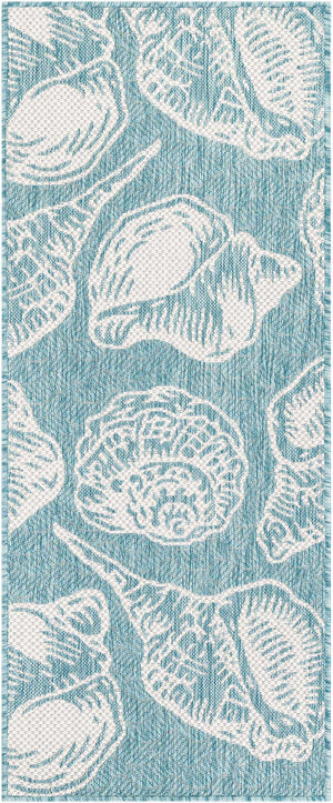 Aqua 2' x 5' 3 Outdoor Coastal Runner Area Rug Weather Resistant for Patio, Deck, Terrace, Balcony, Porch 100% Polypropylene Coastal Decor Carpet for Sale at Rug Engine