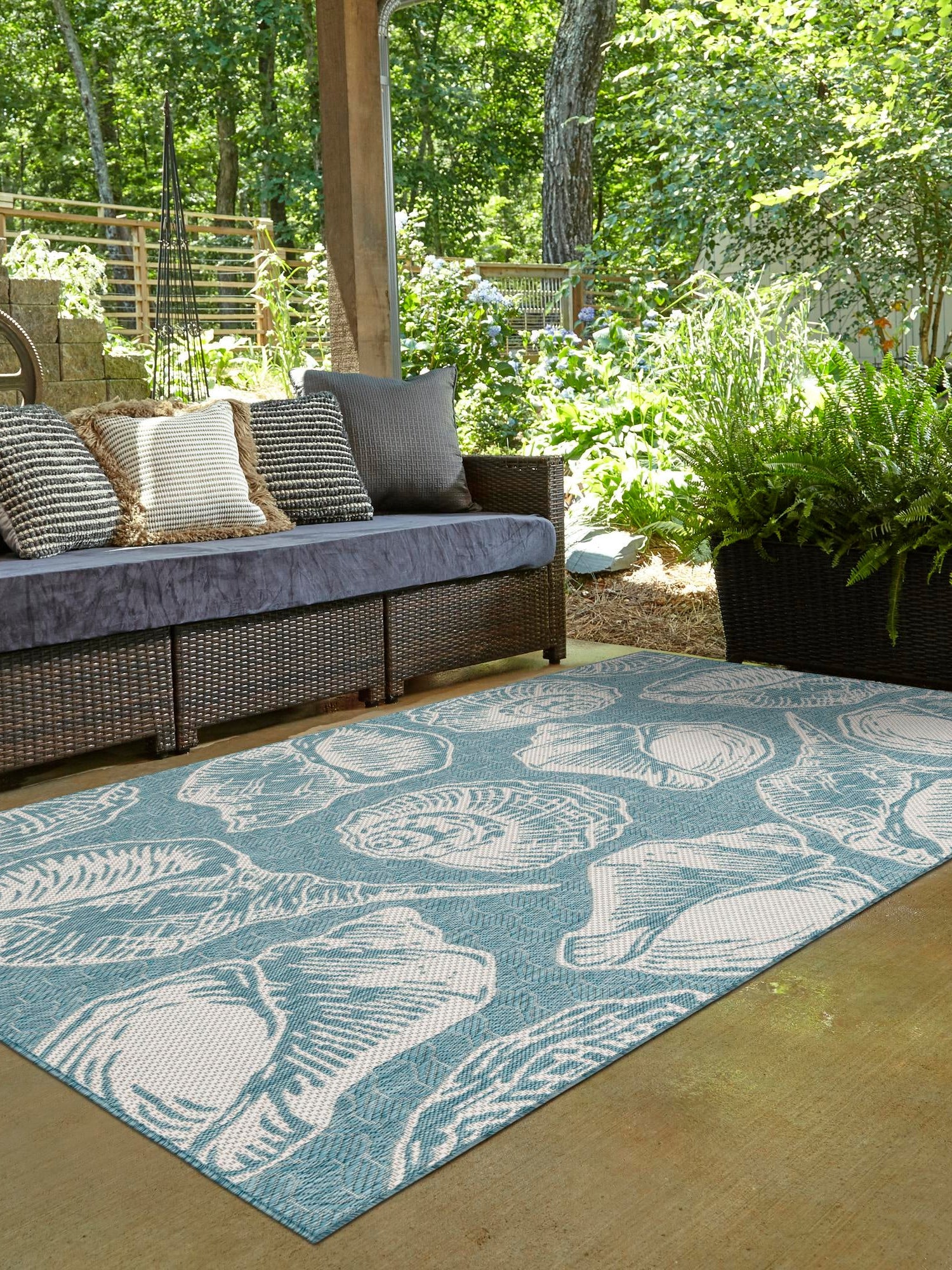 Aqua 10' x 14' 1 Outdoor Coastal Rectangle Area Rug Weather Resistant for Patio, Deck, Terrace, Balcony, Porch 100% Polypropylene Coastal Decor Carpet for Sale at Rug Engine