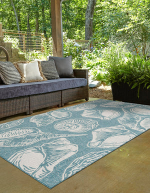 Aqua 10' x 14' 1 Outdoor Coastal Rectangle Area Rug Weather Resistant for Patio, Deck, Terrace, Balcony, Porch 100% Polypropylene Coastal Decor Carpet for Sale at Rug Engine