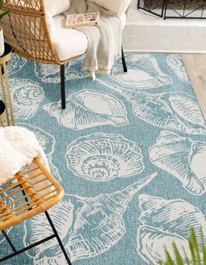 Aqua 5' 3 x 8' Outdoor Coastal Rectangle Area Rug Weather Resistant for Patio, Deck, Terrace, Balcony, Porch 100% Polypropylene Coastal Decor Carpet for Sale at Rug Engine