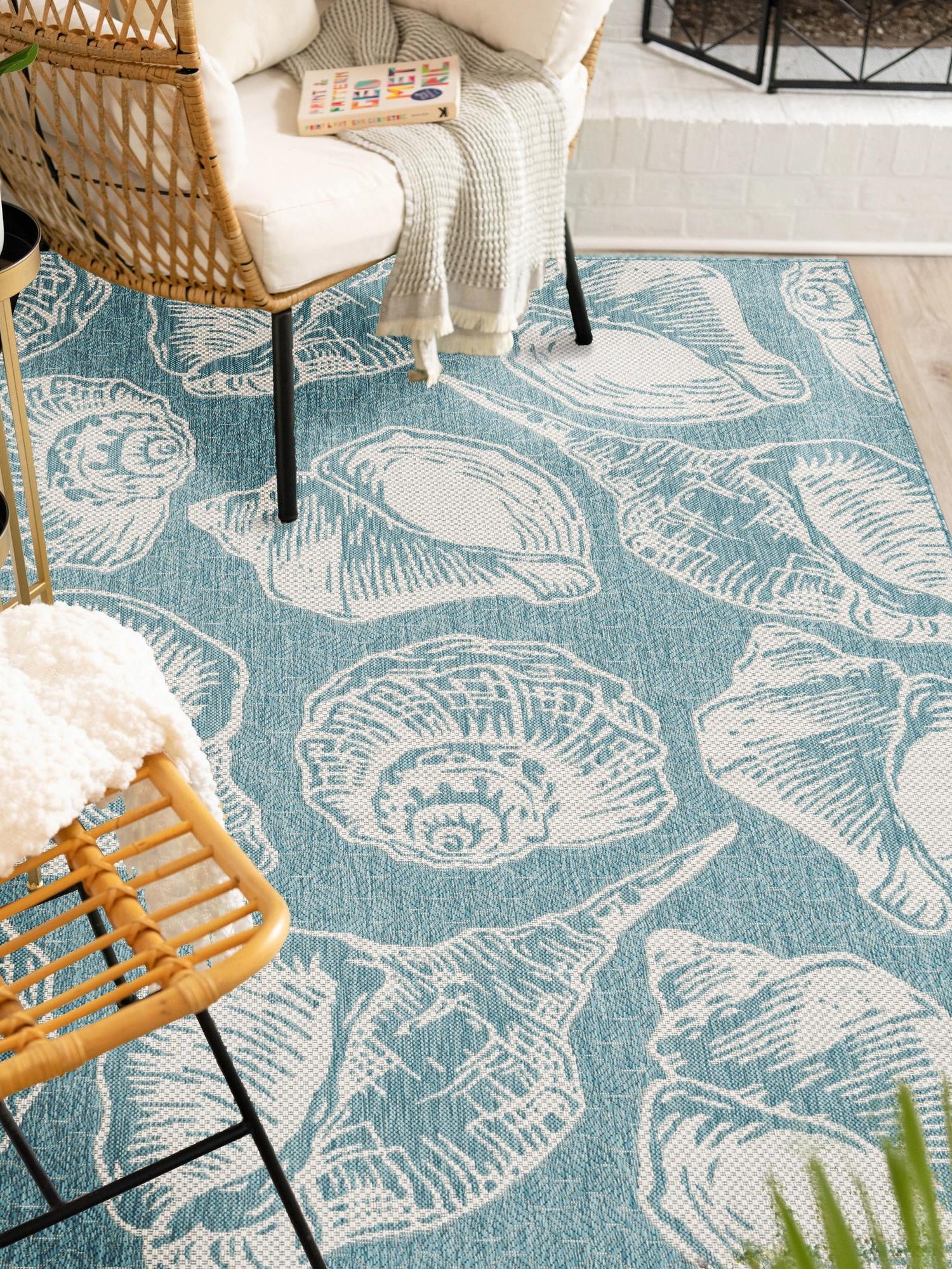 Aqua 2' x 3' 1 Outdoor Coastal Rectangle Area Rug Weather Resistant for Patio, Deck, Terrace, Balcony, Porch 100% Polypropylene Coastal Decor Carpet for Sale at Rug Engine
