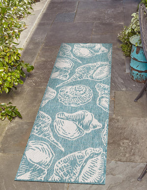 Aqua 2' 7 x 12' Outdoor Coastal Runner Area Rug Weather Resistant for Patio, Deck, Terrace, Balcony, Porch 100% Polypropylene Coastal Decor Carpet for Sale at Rug Engine