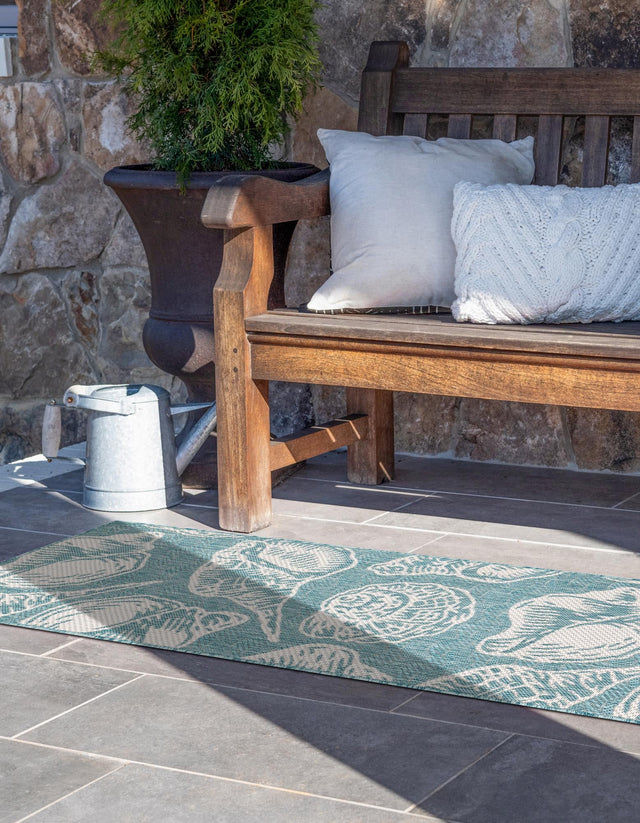 Aqua 2' x 6' 1 Outdoor Coastal Runner Area Rug Weather Resistant for Patio, Deck, Terrace, Balcony, Porch 100% Polypropylene Coastal Decor Carpet for Sale at Rug Engine