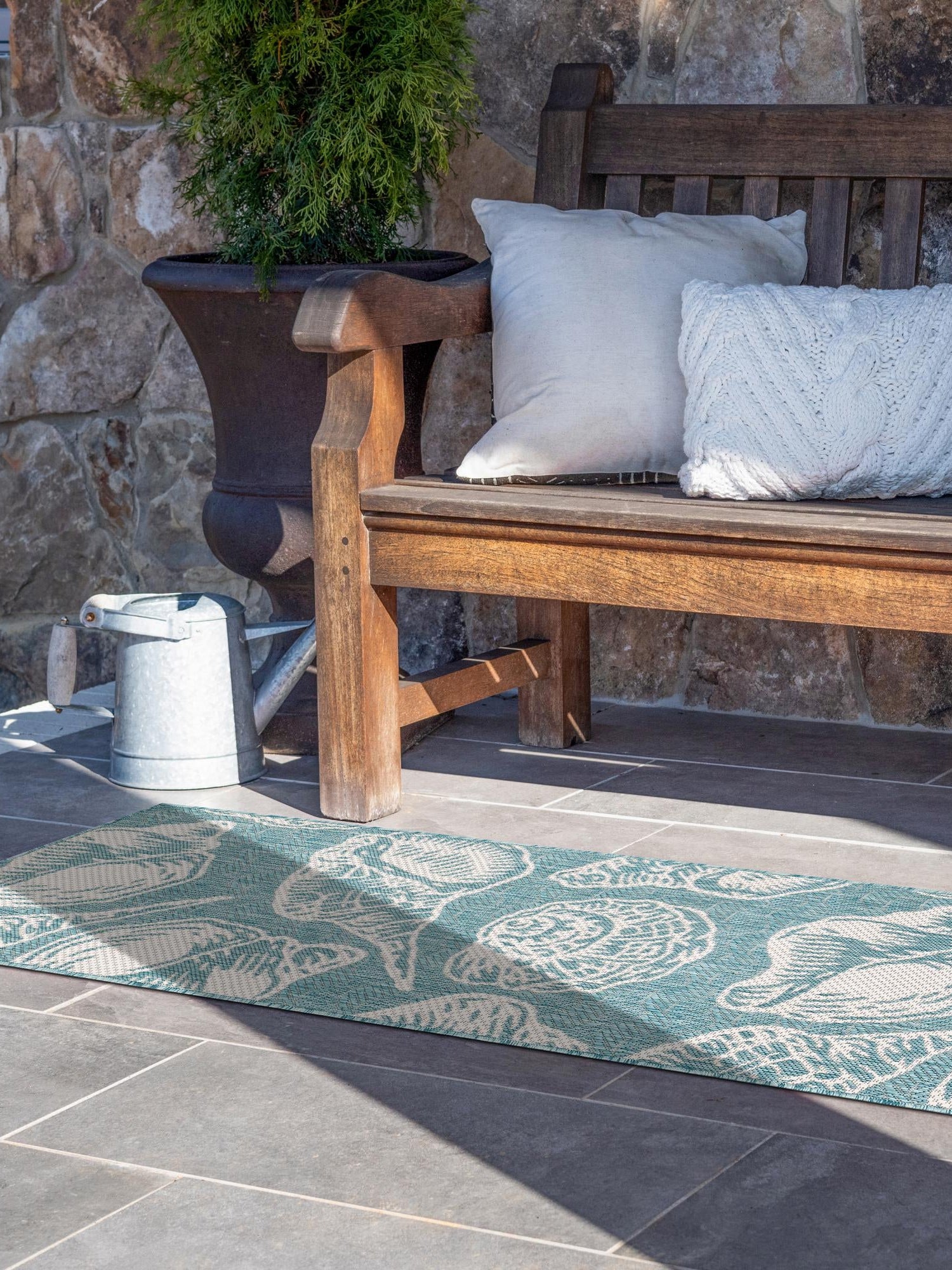 Aqua 2' 7 x 12' Outdoor Coastal Runner Area Rug Weather Resistant for Patio, Deck, Terrace, Balcony, Porch 100% Polypropylene Coastal Decor Carpet for Sale at Rug Engine