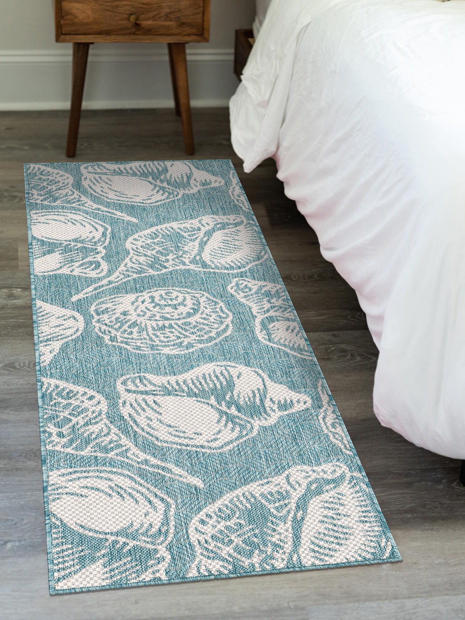 Aqua 2' 7 x 12' Outdoor Coastal Runner Area Rug Weather Resistant for Patio, Deck, Terrace, Balcony, Porch 100% Polypropylene Coastal Decor Carpet for Sale at Rug Engine