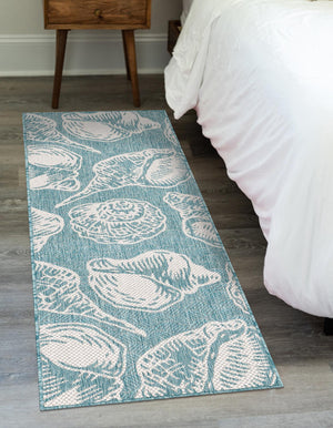 Aqua 2' x 6' 1 Outdoor Coastal Runner Area Rug Weather Resistant for Patio, Deck, Terrace, Balcony, Porch 100% Polypropylene Coastal Decor Carpet for Sale at Rug Engine