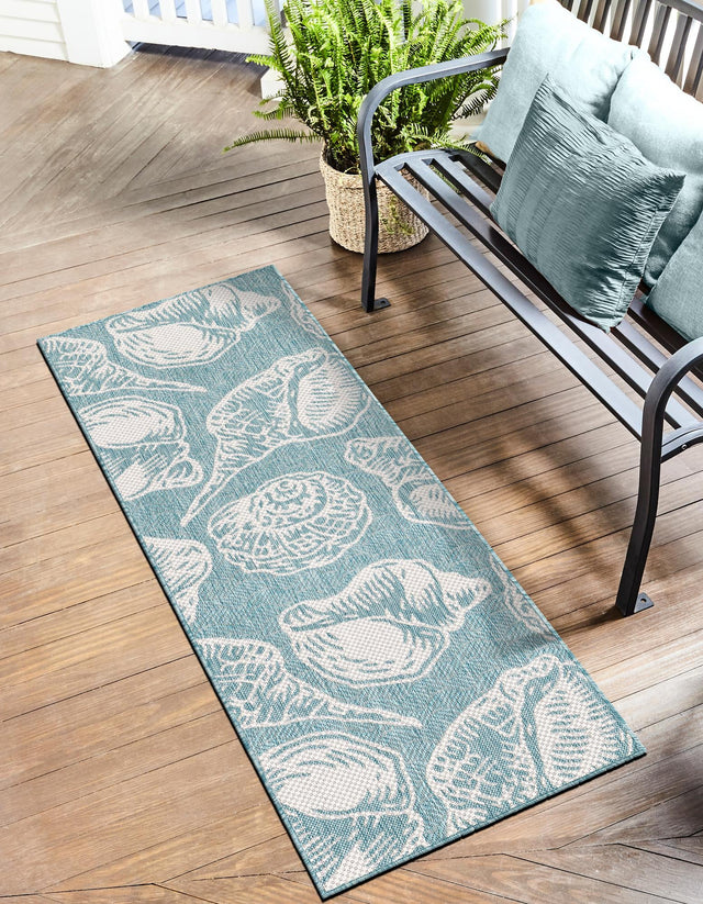 Aqua 2' x 5' 3 Outdoor Coastal Runner Area Rug Weather Resistant for Patio, Deck, Terrace, Balcony, Porch 100% Polypropylene Coastal Decor Carpet for Sale at Rug Engine