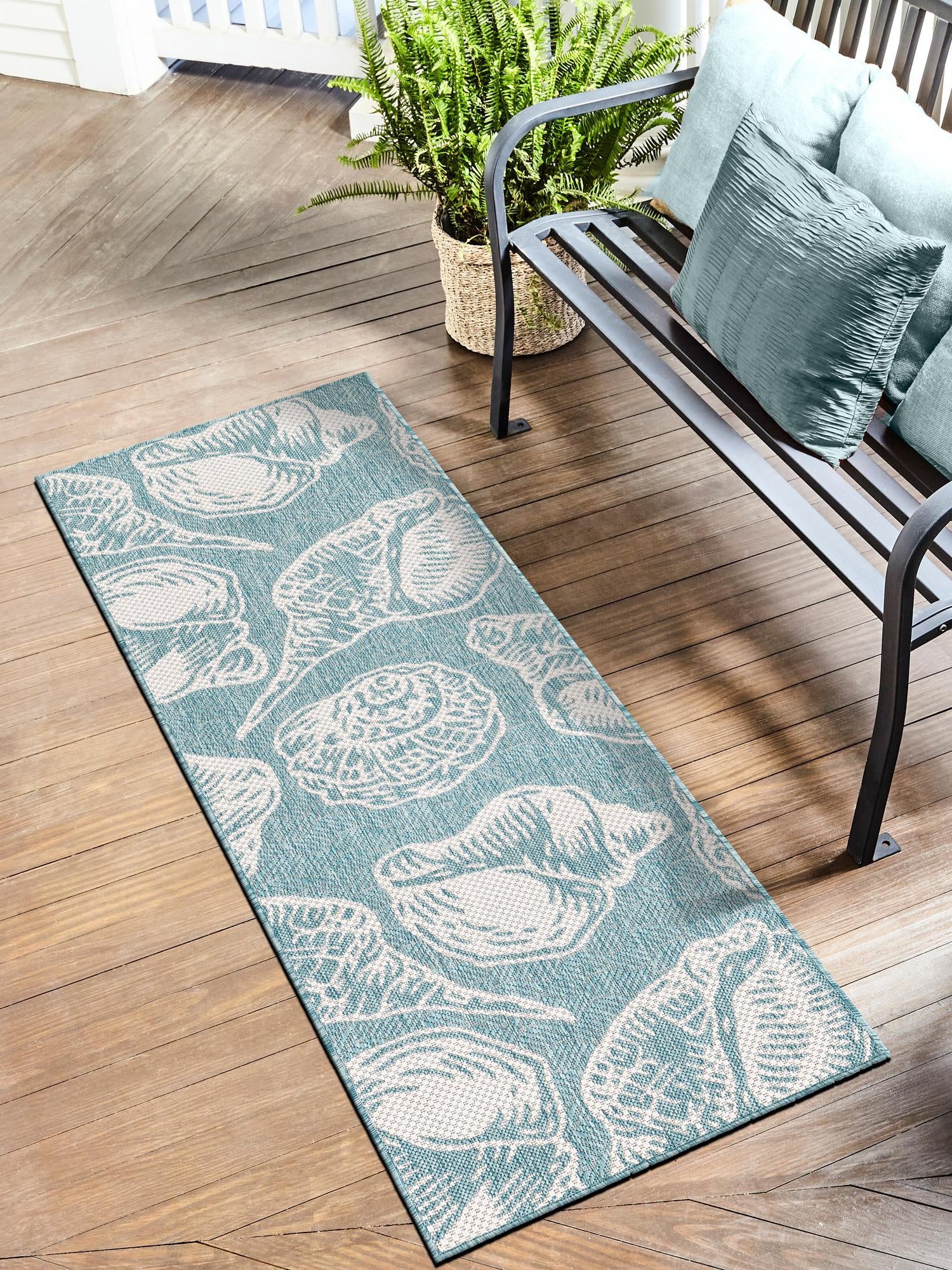 Aqua 2' x 4' 1 Outdoor Coastal Runner Area Rug Weather Resistant for Patio, Deck, Terrace, Balcony, Porch 100% Polypropylene Coastal Decor Carpet for Sale at Rug Engine