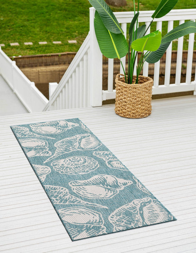 Aqua 2' x 5' 3 Outdoor Coastal Runner Area Rug Weather Resistant for Patio, Deck, Terrace, Balcony, Porch 100% Polypropylene Coastal Decor Carpet for Sale at Rug Engine