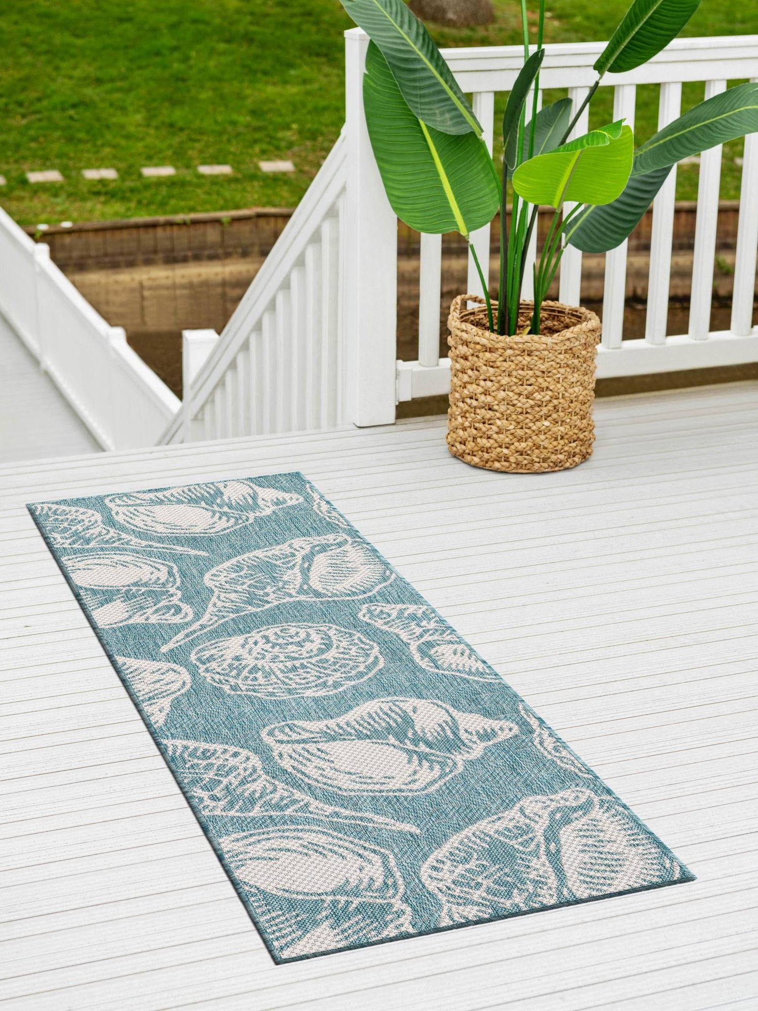 Aqua 2' x 4' 1 Outdoor Coastal Runner Area Rug Weather Resistant for Patio, Deck, Terrace, Balcony, Porch 100% Polypropylene Coastal Decor Carpet for Sale at Rug Engine