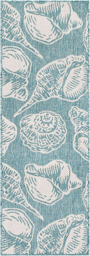 Aqua 2' x 6' 1 Outdoor Coastal Runner Area Rug Weather Resistant for Patio, Deck, Terrace, Balcony, Porch 100% Polypropylene Coastal Decor Carpet for Sale at Rug Engine