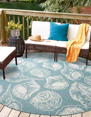Aqua 3' 1 x 3' 1 Outdoor Coastal Round Area Rug Weather Resistant for Patio, Deck, Terrace, Balcony, Porch 100% Polypropylene Coastal Decor Carpet for Sale at Rug Engine