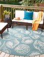 Aqua 3' 1 x 3' 1 Outdoor Coastal Round Area Rug Weather Resistant for Patio, Deck, Terrace, Balcony, Porch 100% Polypropylene Coastal Decor Carpet for Sale at Rug Engine