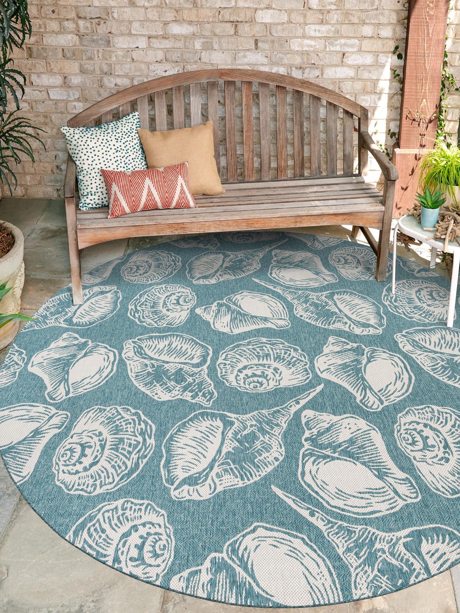 Aqua 3' 1 x 3' 1 Outdoor Coastal Round Area Rug Weather Resistant for Patio, Deck, Terrace, Balcony, Porch 100% Polypropylene Coastal Decor Carpet for Sale at Rug Engine