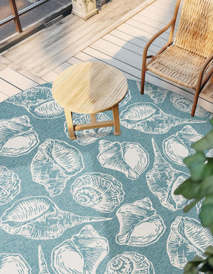 Aqua 3' 1 x 3' 1 Outdoor Coastal Round Area Rug Weather Resistant for Patio, Deck, Terrace, Balcony, Porch 100% Polypropylene Coastal Decor Carpet for Sale at Rug Engine