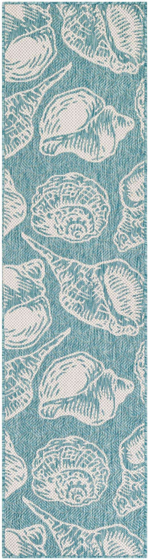 Aqua 2' x 8' Outdoor Coastal Runner Area Rug Weather Resistant for Patio, Deck, Terrace, Balcony, Porch 100% Polypropylene Coastal Decor Carpet for Sale at Rug Engine