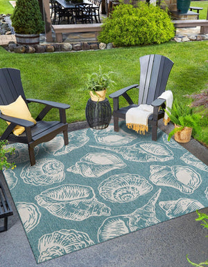 Aqua 10' x 10' Outdoor Coastal Square Area Rug Weather Resistant for Patio, Deck, Terrace, Balcony, Porch 100% Polypropylene Coastal Decor Carpet for Sale at Rug Engine