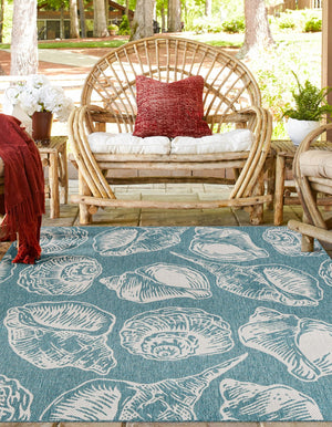 Aqua 12' x 12' Outdoor Coastal Square Area Rug Weather Resistant for Patio, Deck, Terrace, Balcony, Porch 100% Polypropylene Coastal Decor Carpet for Sale at Rug Engine