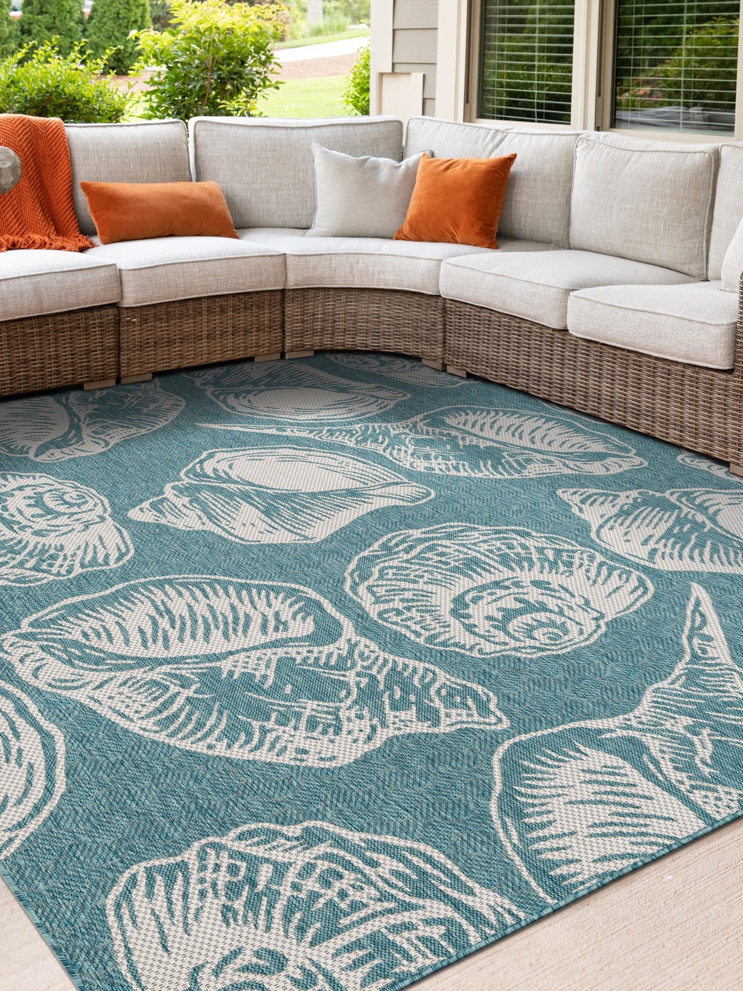 Aqua 10' x 10' Outdoor Coastal Square Area Rug Weather Resistant for Patio, Deck, Terrace, Balcony, Porch 100% Polypropylene Coastal Decor Carpet for Sale at Rug Engine