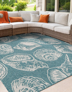 Aqua 12' x 12' Outdoor Coastal Square Area Rug Weather Resistant for Patio, Deck, Terrace, Balcony, Porch 100% Polypropylene Coastal Decor Carpet for Sale at Rug Engine