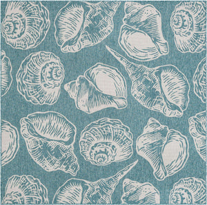 Aqua 7' 10 x 7' 10 Outdoor Coastal Square Area Rug Weather Resistant for Patio, Deck, Terrace, Balcony, Porch 100% Polypropylene Coastal Decor Carpet for Sale at Rug Engine