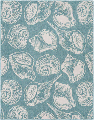 Aqua 7' 10 x 10' Outdoor Coastal Rectangle Area Rug Weather Resistant for Patio, Deck, Terrace, Balcony, Porch 100% Polypropylene Coastal Decor Carpet for Sale at Rug Engine
