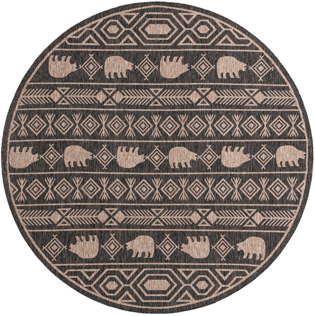 Black 10' x 10' Outdoor Southwestern Round Area Rug Weather Resistant for Patio, Deck, Terrace, Balcony, Porch 100% Polypropylene Rustic Waterproof Carpet for Sale at Rug Engine