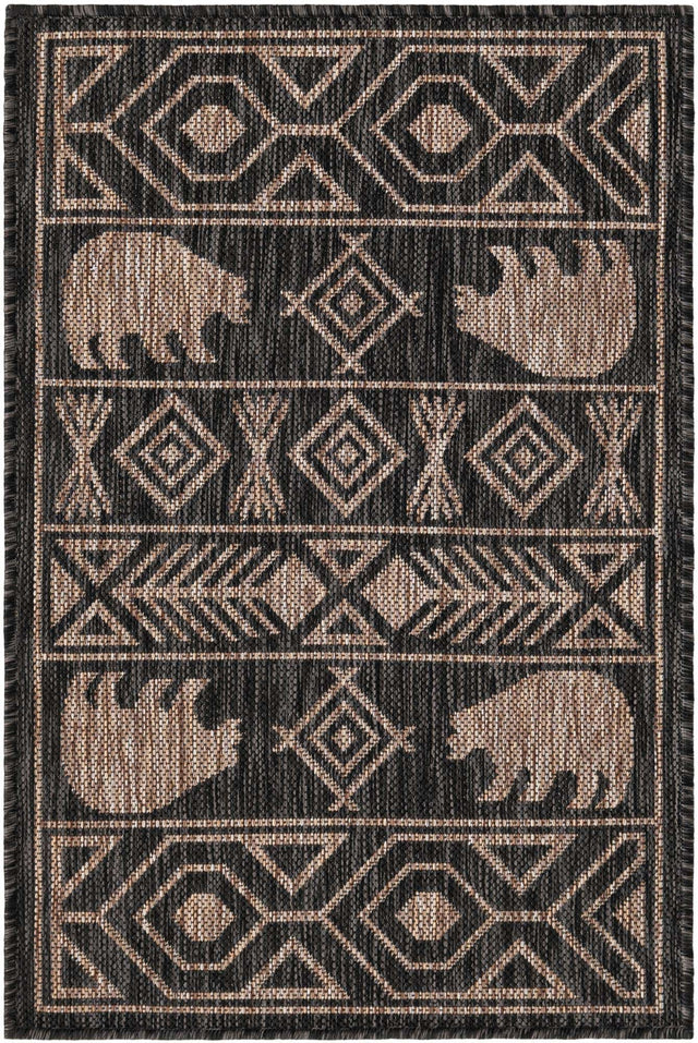 Black 2' x 3' 1 Outdoor Southwestern Rectangle Area Rug Weather Resistant for Patio, Deck, Terrace, Balcony, Porch 100% Polypropylene Rustic Waterproof Carpet for Sale at Rug Engine