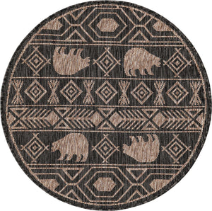 Black 3' 1 x 3' 1 Outdoor Southwestern Round Area Rug Weather Resistant for Patio, Deck, Terrace, Balcony, Porch 100% Polypropylene Rustic Waterproof Carpet for Sale at Rug Engine