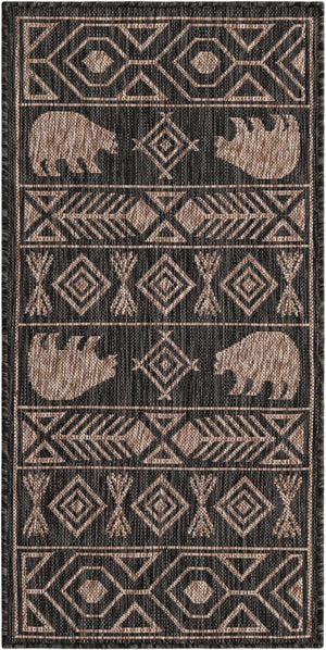 Black 2' x 4' 1 Outdoor Southwestern Runner Area Rug Weather Resistant for Patio, Deck, Terrace, Balcony, Porch 100% Polypropylene Rustic Waterproof Carpet for Sale at Rug Engine