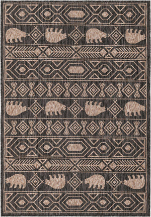 Black 4' 1 x 6' 1 Outdoor Southwestern Rectangle Area Rug Weather Resistant for Patio, Deck, Terrace, Balcony, Porch 100% Polypropylene Rustic Waterproof Carpet for Sale at Rug Engine