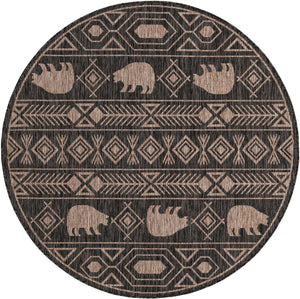 Black 5' 3 x 5' 3 Outdoor Southwestern Round Area Rug Weather Resistant for Patio, Deck, Terrace, Balcony, Porch 100% Polypropylene Rustic Waterproof Carpet for Sale at Rug Engine